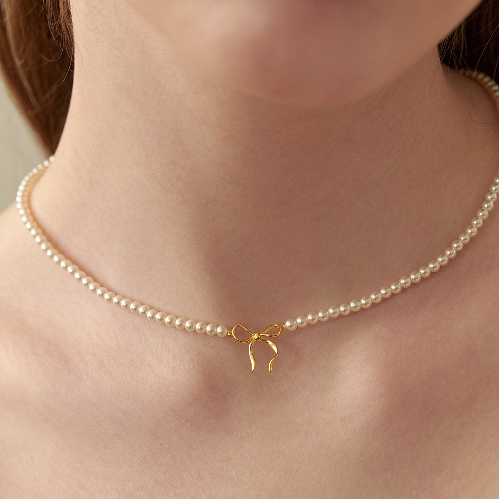 Copper Pearls Bow Necklace - felvior