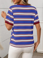 Contrast Striped Round Neck Short Sleeve T-Shirt