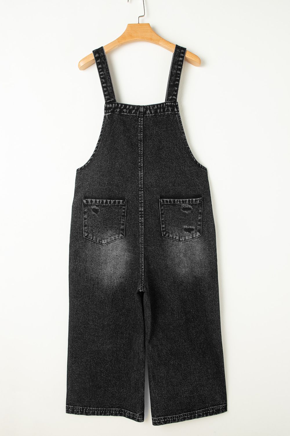 Distressed Wide Strap Denim Overalls - felvior