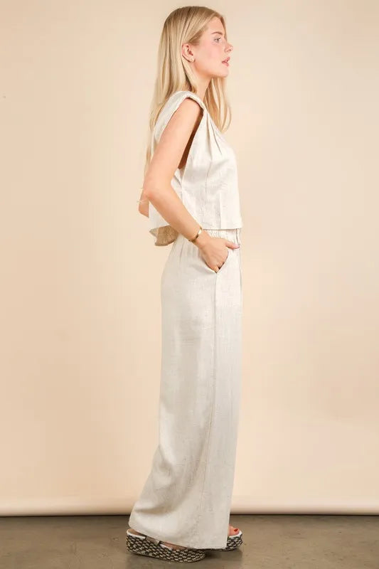 VERY J Solid Woven Top & Pants Set - felvior