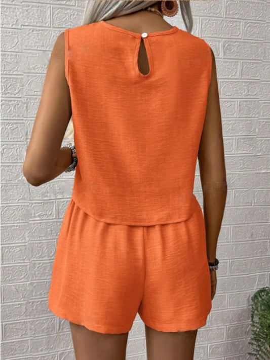 Round Neck Sleeveless Top and Shorts Set - felvior