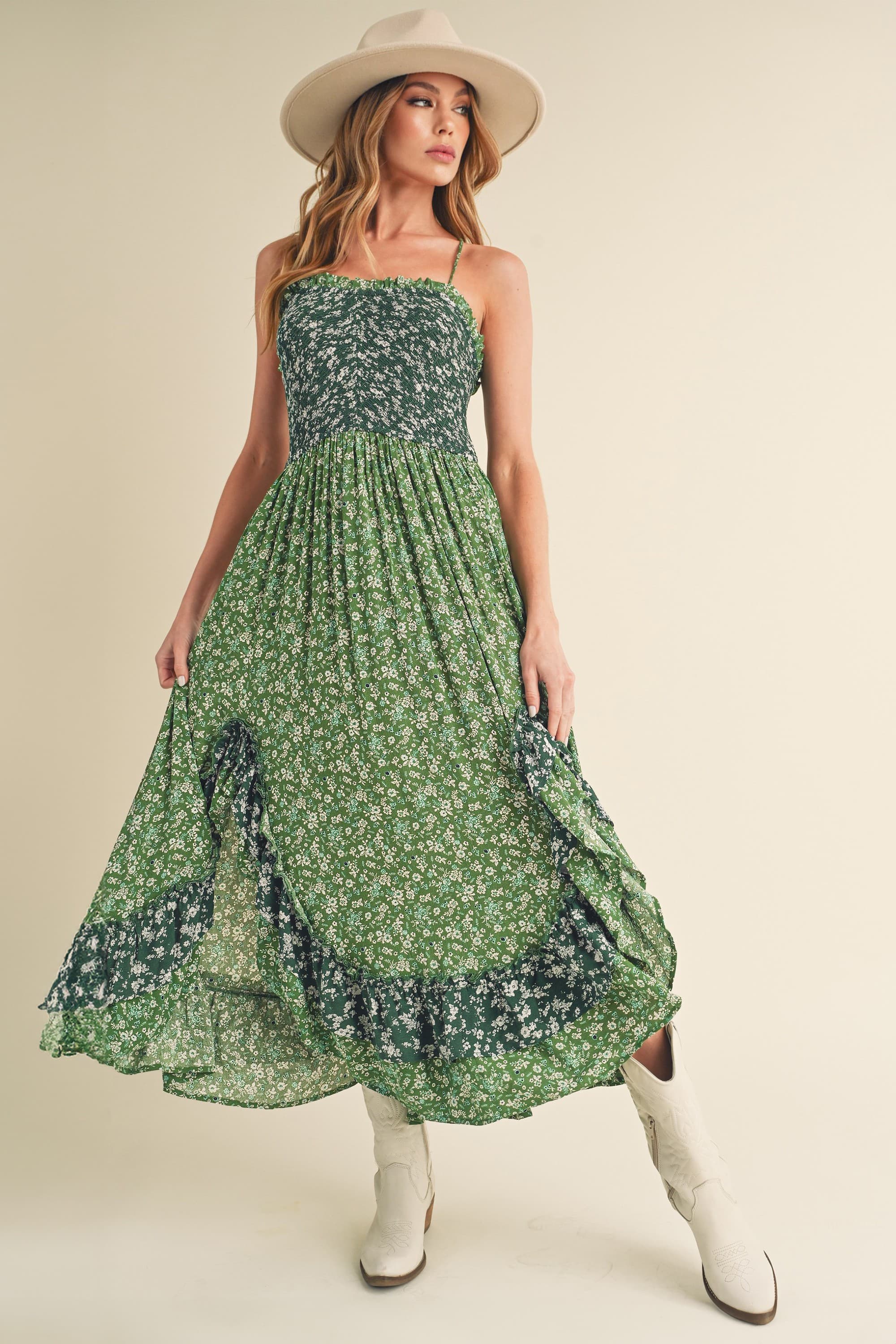 Aemi + Co Ditsy Floral Ruffled Hem Maxi Cami Dress - felvior