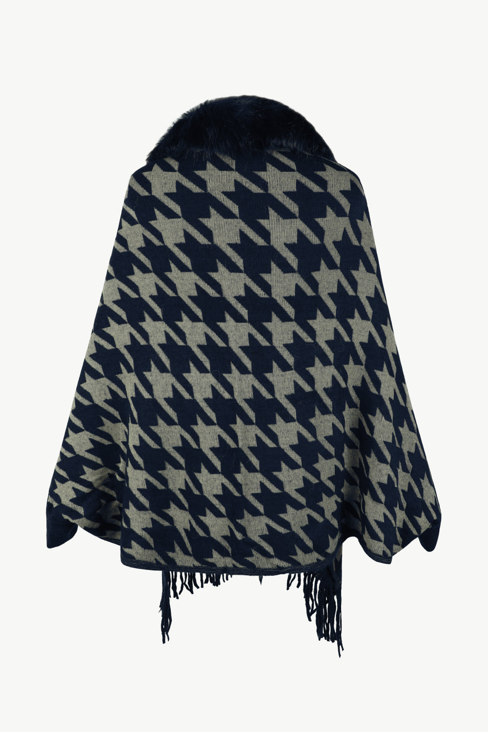 Houndstooth Fringe Hem Poncho - felvior