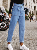 Tied Straight Jeans with Pockets - felvior