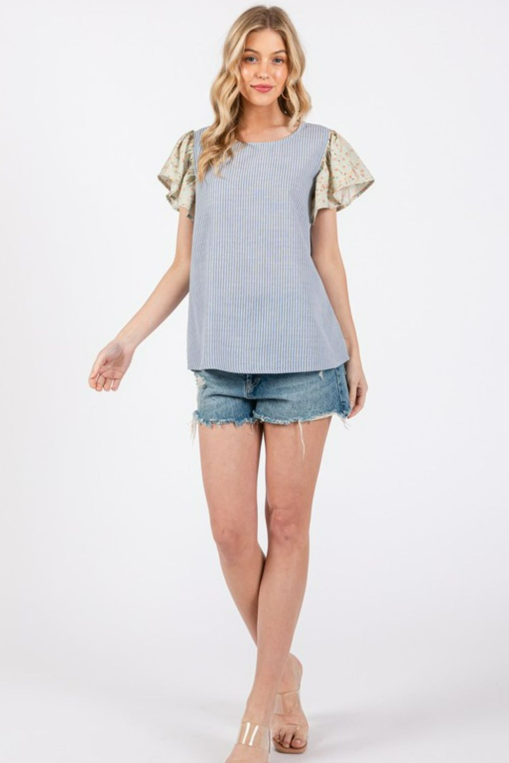 Ces Femme Round Neck Floral Short Sleeve Top - felvior