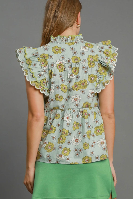 Umgee Full Size Floral Print Peplum Top Plus Size - felvior