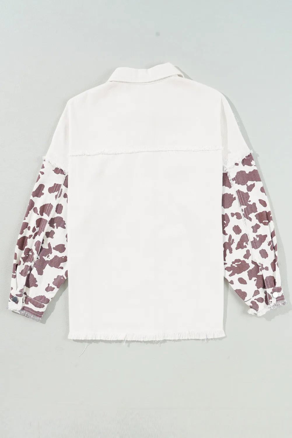 Raw Hem Animal Print Long Sleeve Denim Jacket - felvior