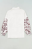 Raw Hem Animal Print Long Sleeve Denim Jacket - felvior