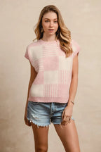BiBi Checker With Stripes Pattern Sleeveless Sweater