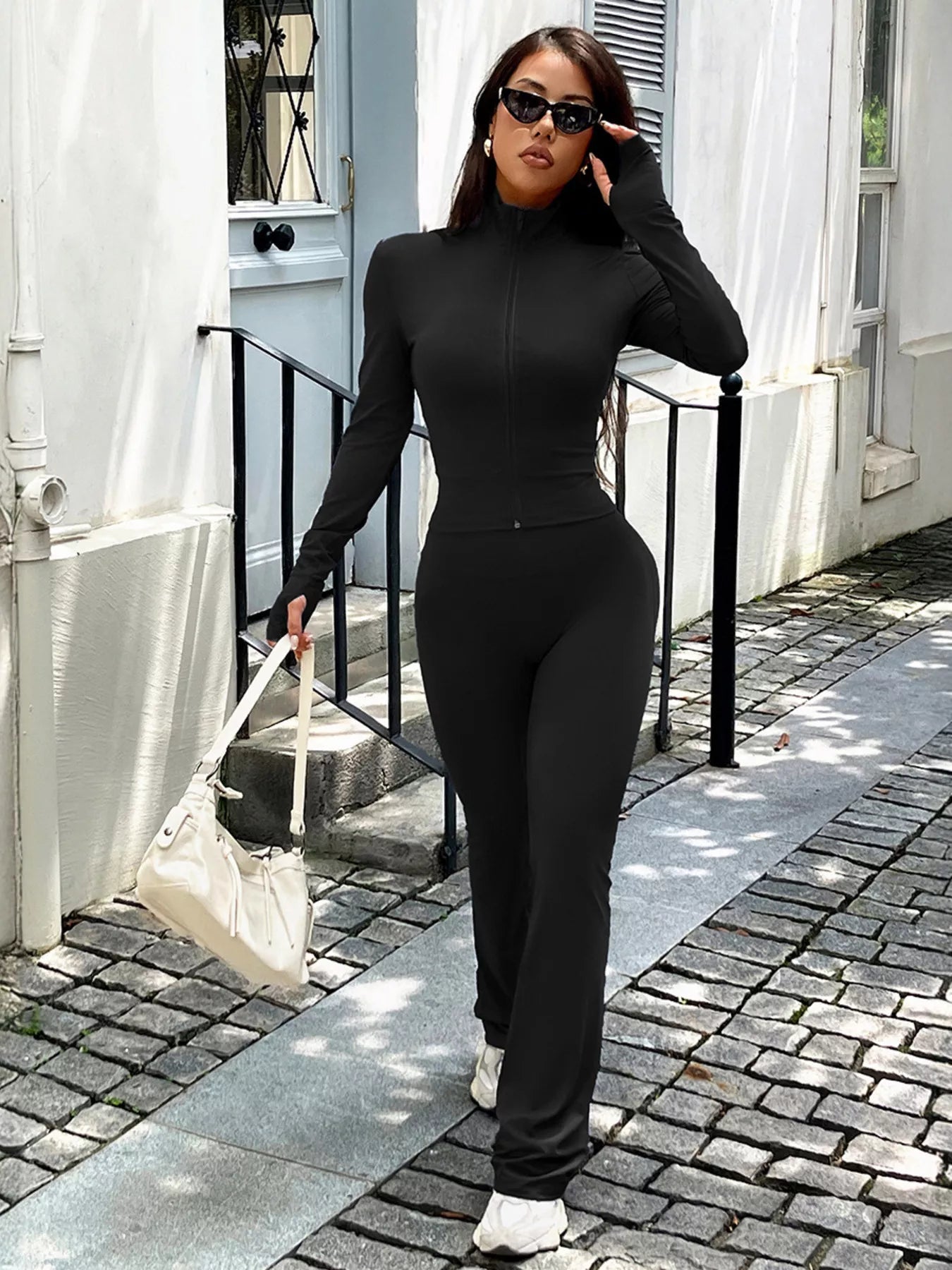 Zip Up Long Sleeve Outerwear and Pants Active Set Secondary image