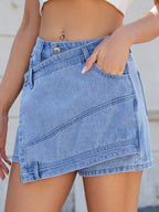 Asymmetrical Denim Skort with Pockets