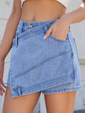 Asymmetrical Denim Skort with Pockets - felvior