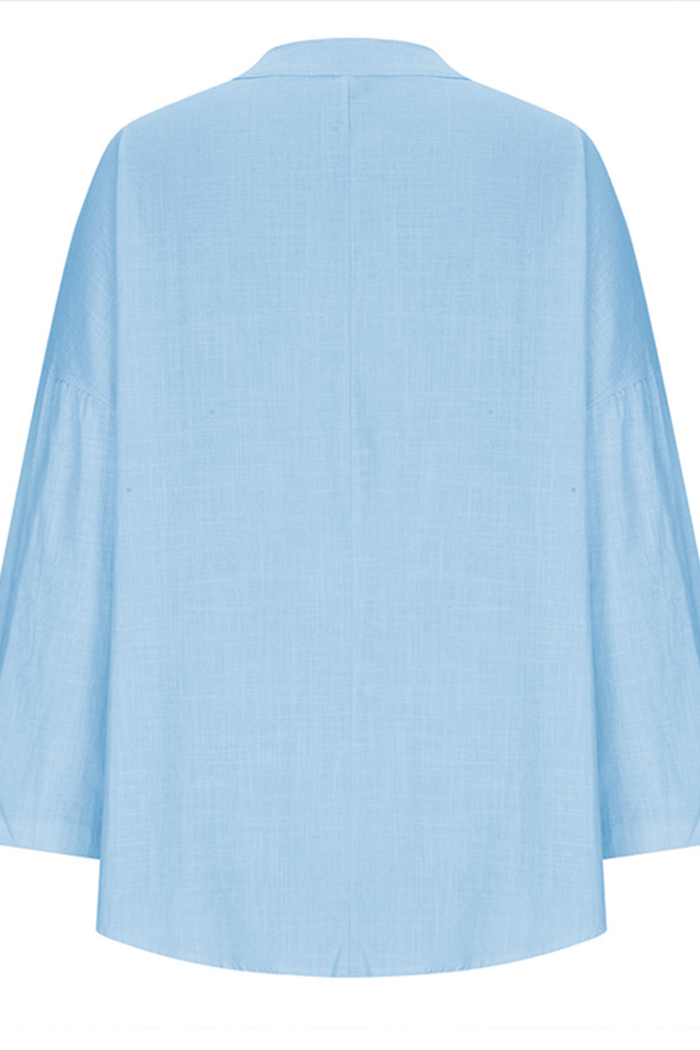 Solid Color Notched Long Sleeve Blouse - felvior