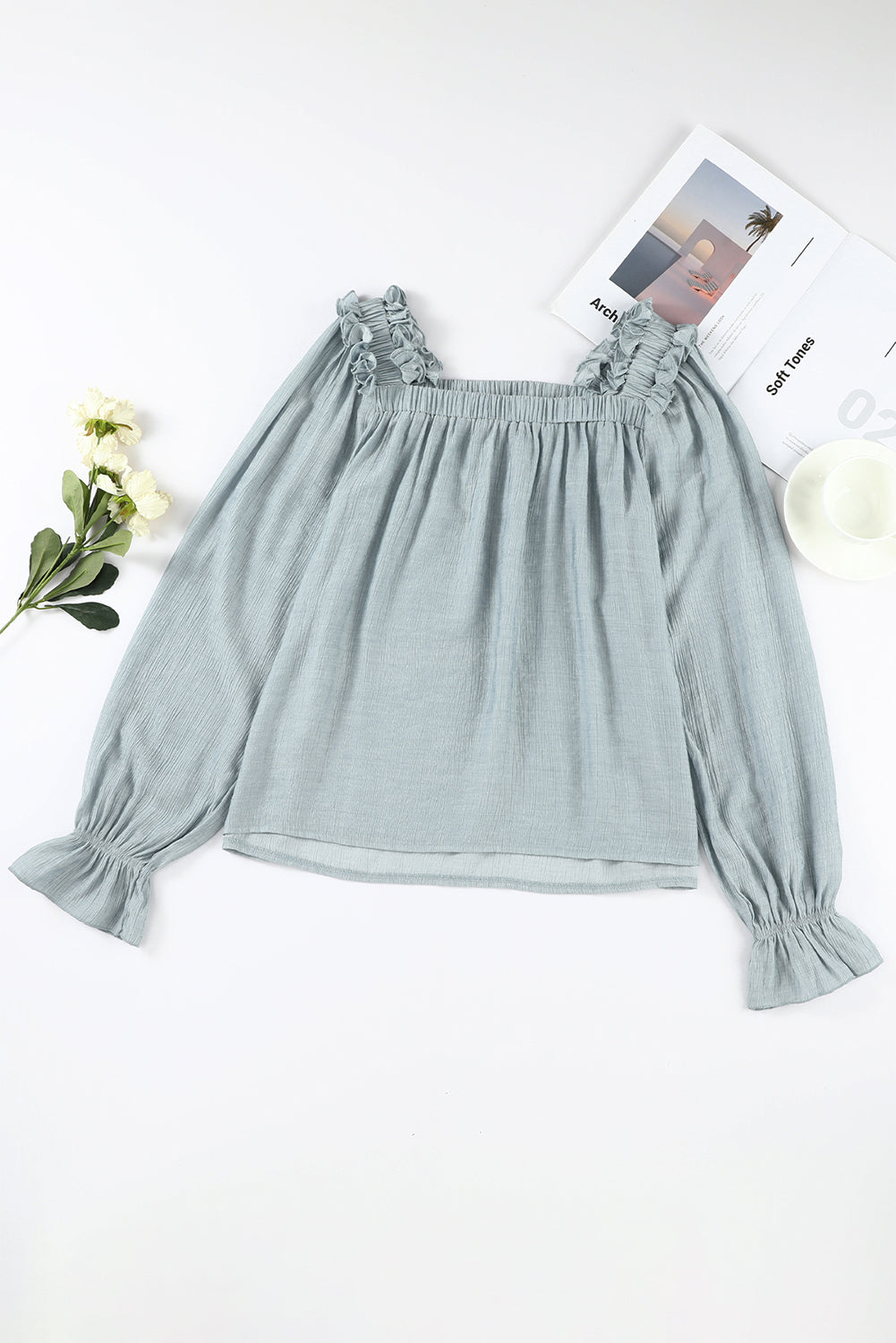 Frill Trim Flounce Sleeve Blouse - felvior