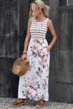 Striped Floral Round Neck Sleeveless Maxi Dress - felvior