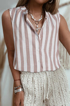 Stripe Button Down Sleeveless Shirt