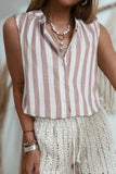 Stripe Button Down Sleeveless Shirt - felvior