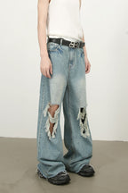 Men's Raw Hem Distressed Jeans