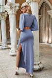 Cutout Split Puff Sleeve Maxi Dress - felvior
