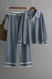 Contrast Trim Johnny Collar Top and Drawstring Pants Sweater Set - felvior