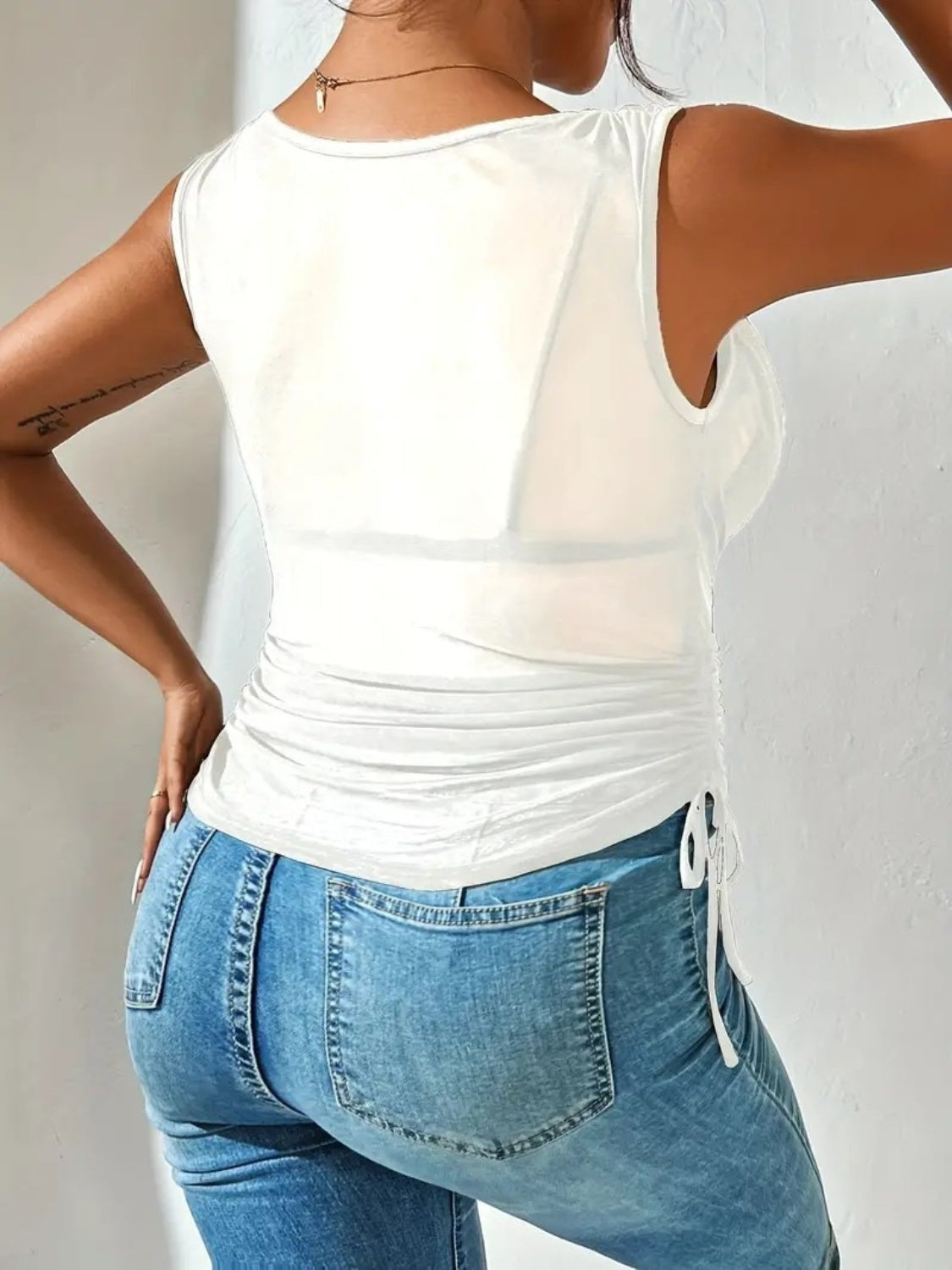 Side Drawstring Ruched Tank - felvior