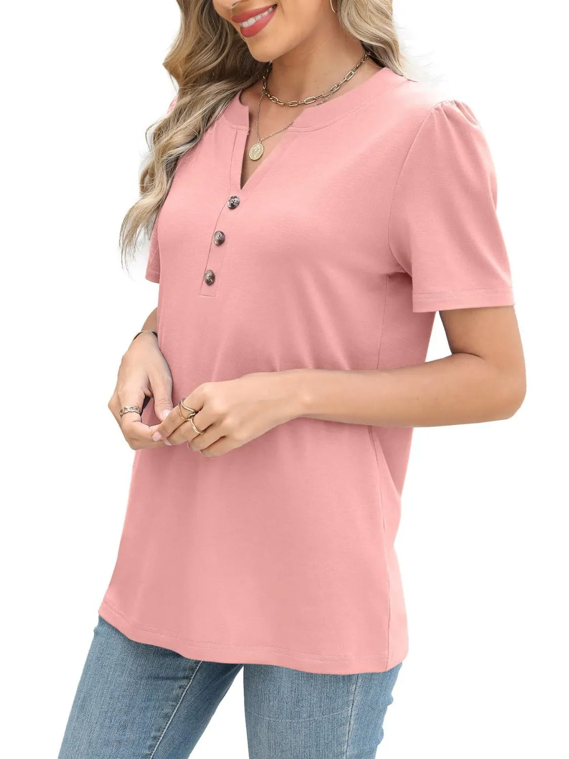Notched Short Sleeve T-Shirt - felvior