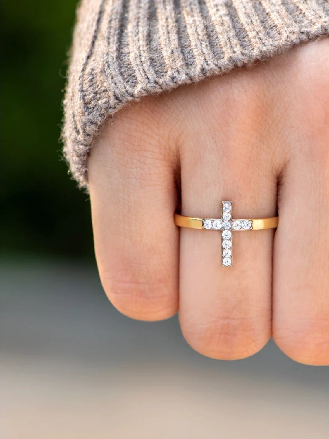 925 Sterling Silver Inlaid Zircon Cross Ring - felvior