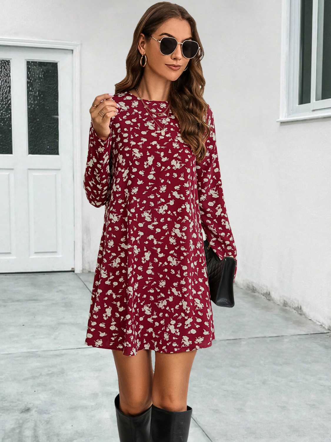 Round Neck Long Sleeve Mini Dress Hauptbild