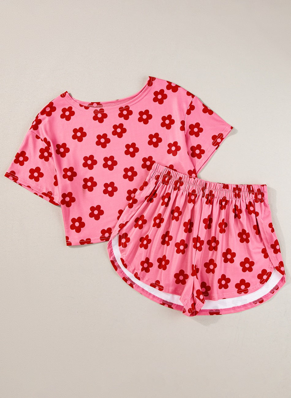 Floral Cropped Tee and Shorts Lounge Set - felvior