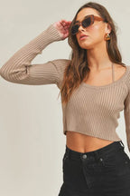 MABLE Long Sleeve Crop Sweater Top and Inner Bra Set