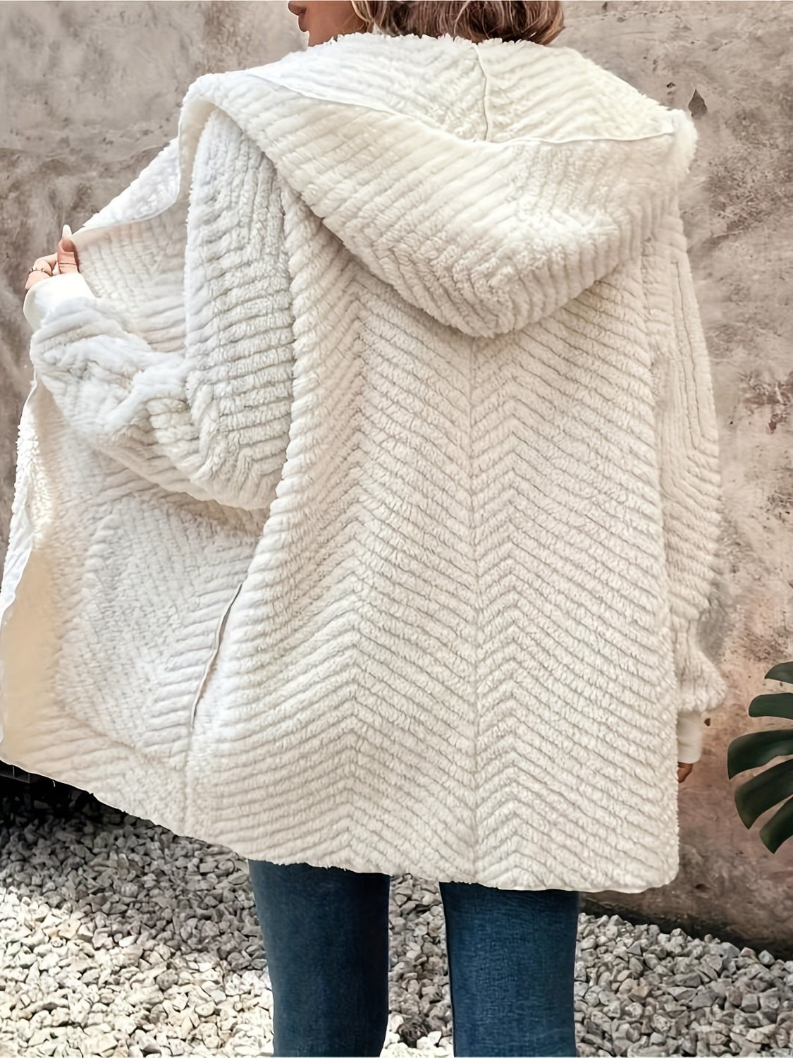Open Front Long Sleeve Hooded Fuzzy Cardigan - felvior