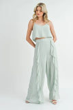 MABLE Crop Cami and Ruffled Wide Leg Pants Set - felvior