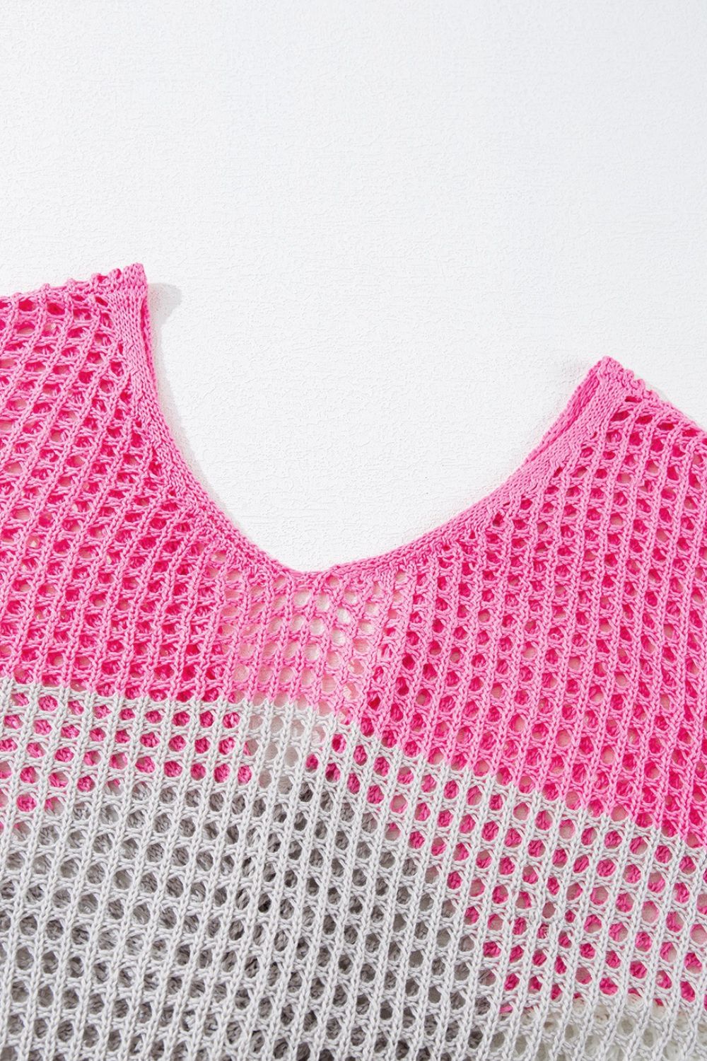 Twisted Back Round Neck Contrast Knit Cover Up