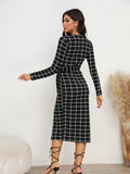 Plaid Long Sleeve Slit Dress - felvior