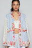 POL Lace Long Sleeve Striped Cardigan with Floral Patchwork Detail