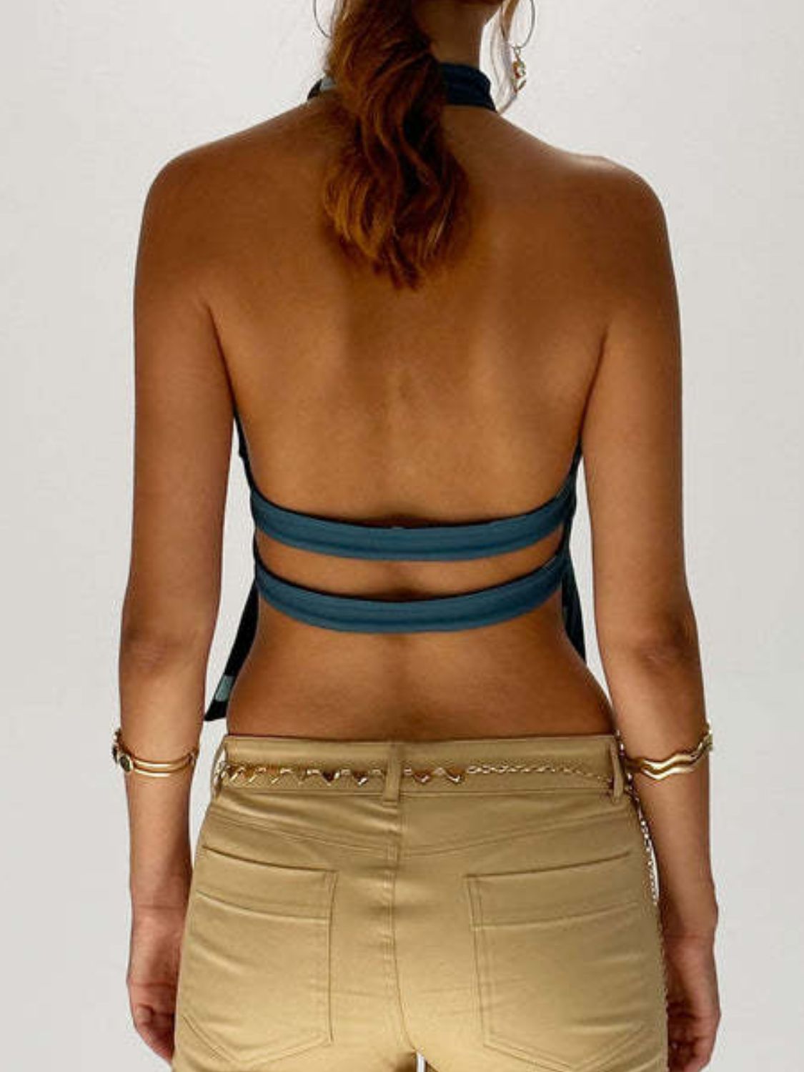 Backless Printed Halter Neck Tank - felvior