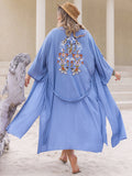 Plus Size Embroidered Tied Open Front Cover Up - felvior