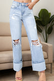 Distressed High Waist Jeans with Pockets - felvior