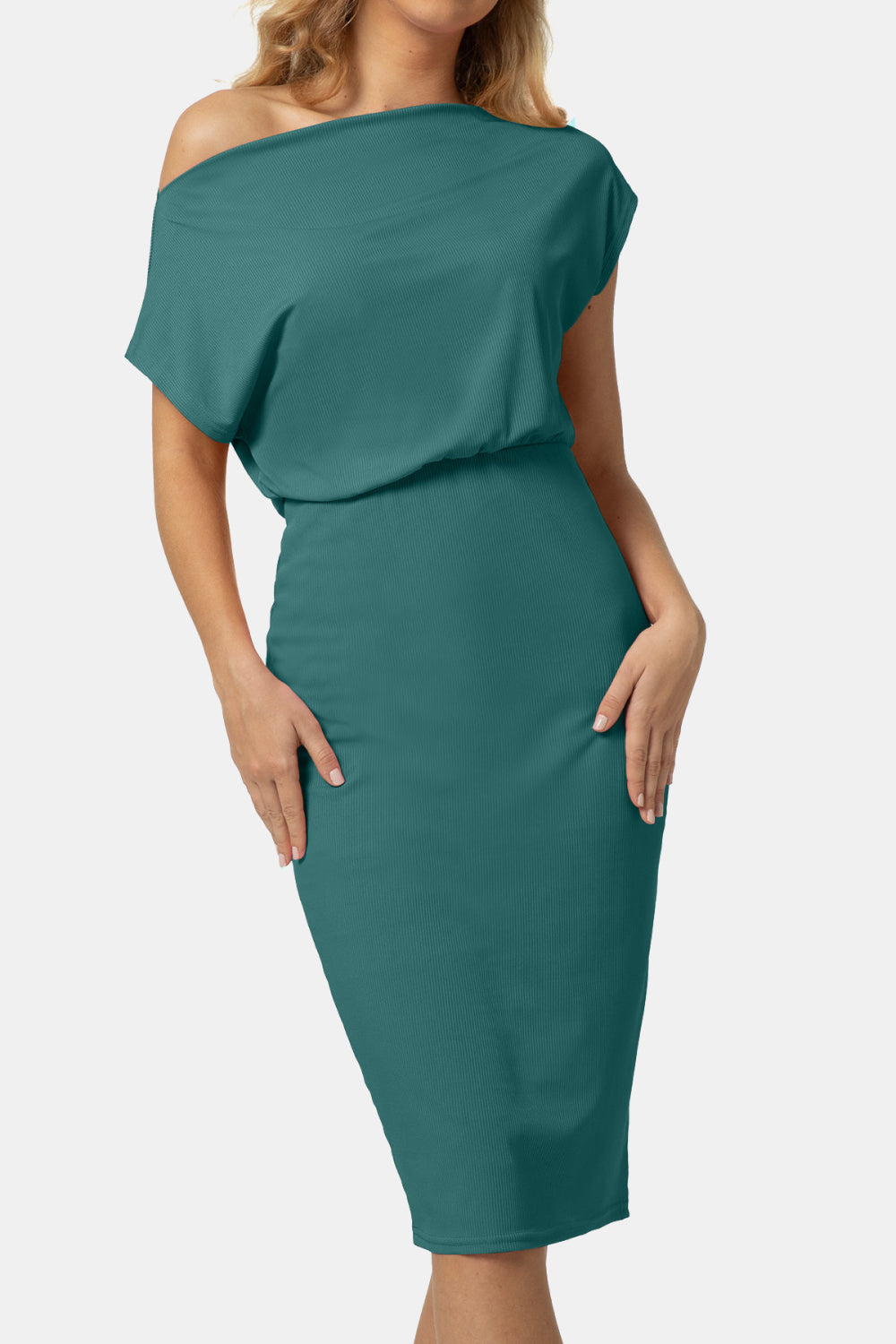 Boat Neck Short Sleeve Knee-Length Dress - felvior