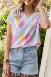 High-Low V-Neck Short Sleeve Blouse - felvior