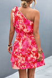 Tied Smocked Printed Single Shoulder Dress - felvior