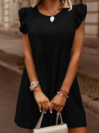 Full Size Ruffled Round Neck Cap Sleeve Denim Dress