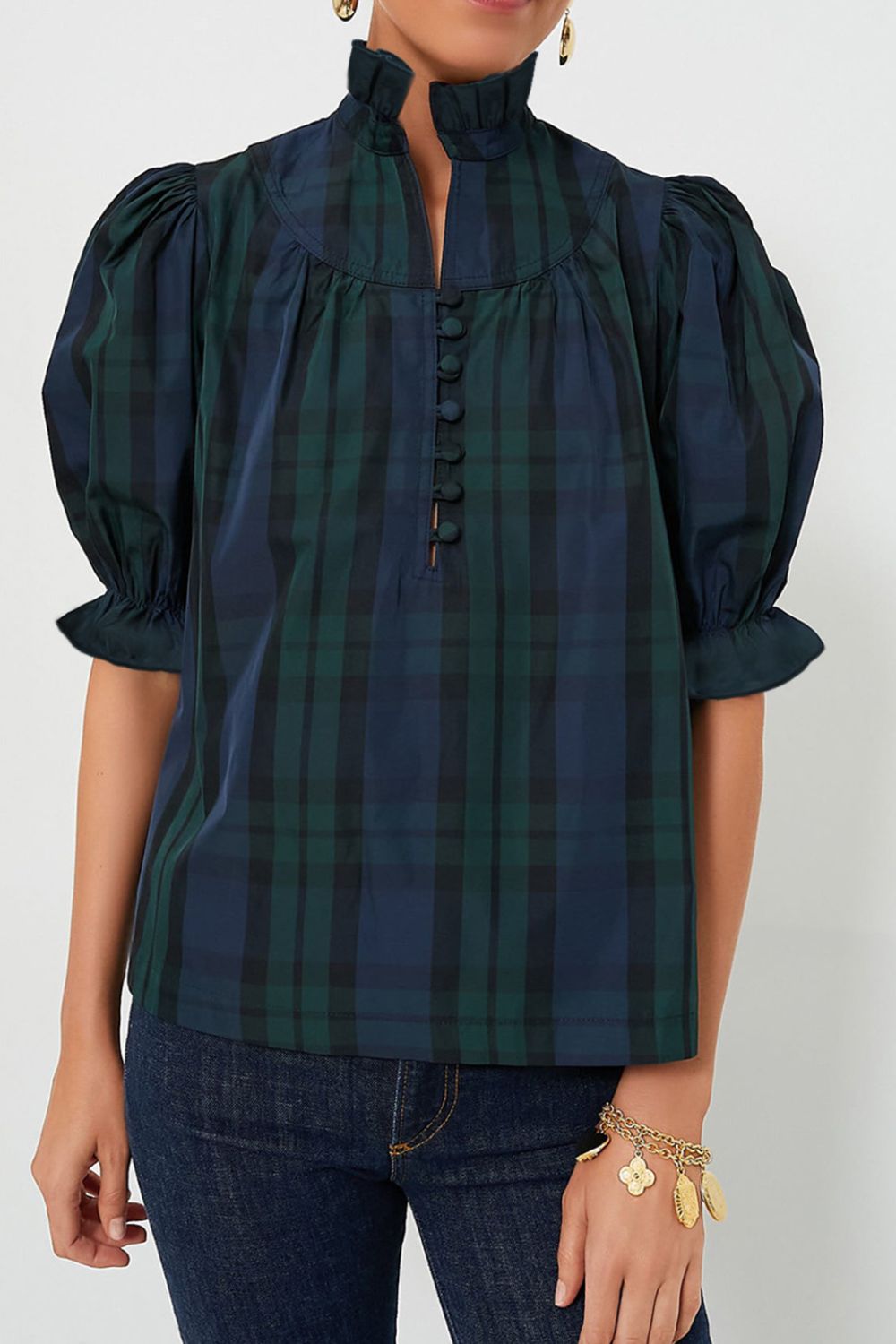 Puff Sleeve Frilled Trim Elegant Blouse - felvior