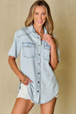 Slit Snap Down Short Sleeve Denim Top - felvior