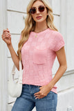 Checkered Round Neck Short Sleeve Knit Top - felvior