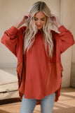 Contrast Texture Round Neck Long Sleeve Blouse - felvior