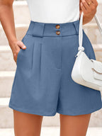 Two Button Wide Waistband Shorts