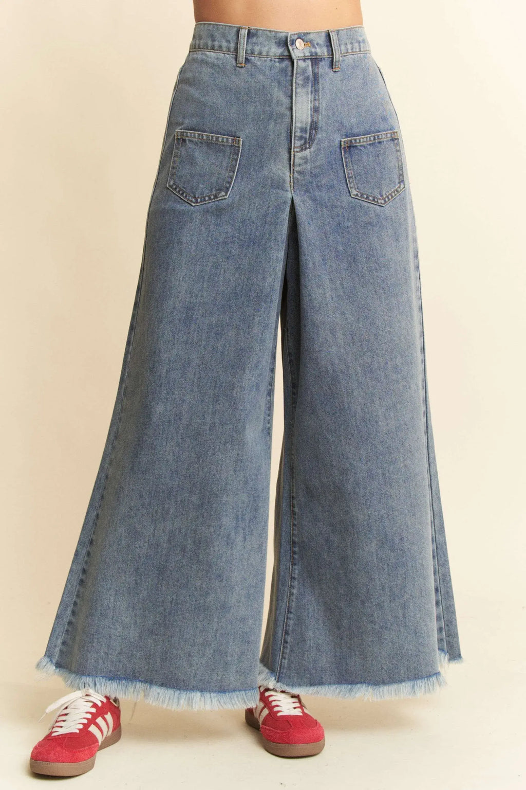Davi & Dani Patch Pocket Wide Leg Culotte Jeans