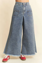 Davi & Dani Patch Pocket Wide Leg Culotte Jeans