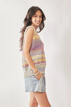 Davi & Dani Multi Color Crochet Sleeveless Knit Vest Top